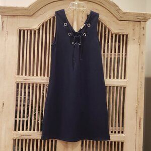 Peach Royal Navy Blue Shift Dress with Large Silver Grommets